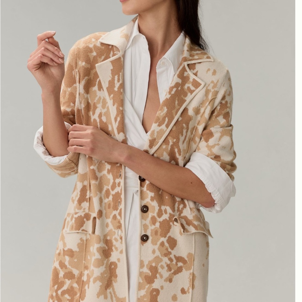 Anthropologie Long Line Jaquard Cardigan Sweater